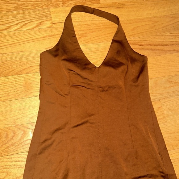 Zara Brown Satin Halter Neck Dress Size S - Picture 6 of 9